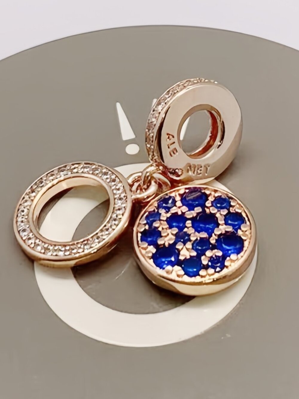 Pandora Sparkling Blue Disc Double Dangle Charm Rose Gold-Plated
